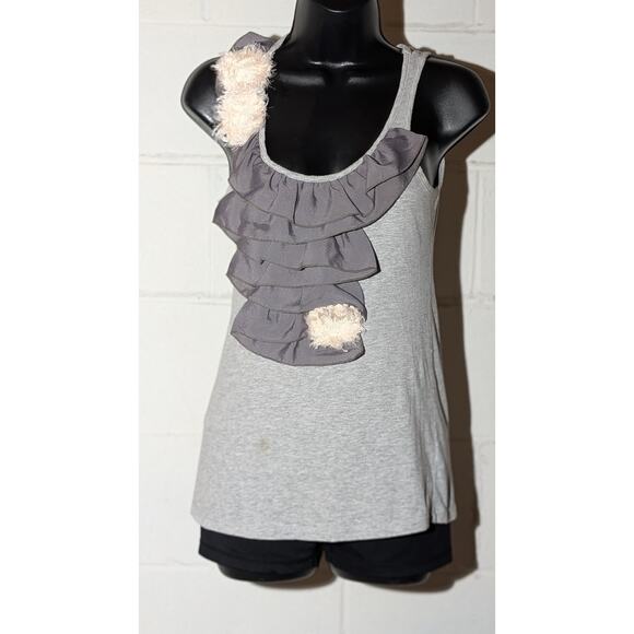 My Beloved Gray Tank Top Ruffle Trim Sleeveless Small - Picture 1 of 4
